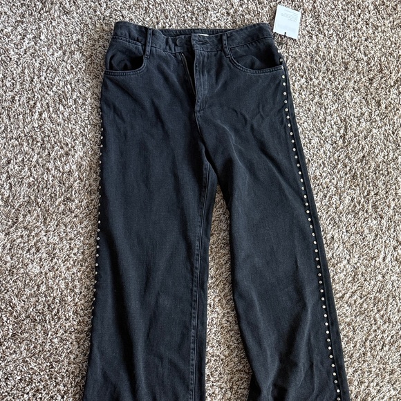 Bella Dahl Denim - Bella Dahl Black Wide-Leg Jeans with Silver Stud Trim